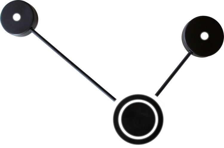 Moderne LED-Wand- oder Deckenleuchte aus schwarzem Metall mit drei runden Leuchtelementen und minimalistischem Design.