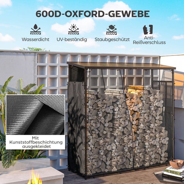 Outsunny 2er-Set Kaminholzregal Abdeckung, 148 x 62 cm, Wasserdicht 600D Oxford, UV-Schutz, Brennholzregalabdeckung, für Feuerholzregal 62-66T x 185H cm, Schwarz