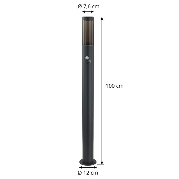 Lindby Außenleuchte Statius mit Bewegungsmelder (spritzwassergeschützt (Modern) in Schwarz aus Metall (1 flammig, E27) - Wegeleuchte Pollerleuchte Wegelampe Sockelleuchte