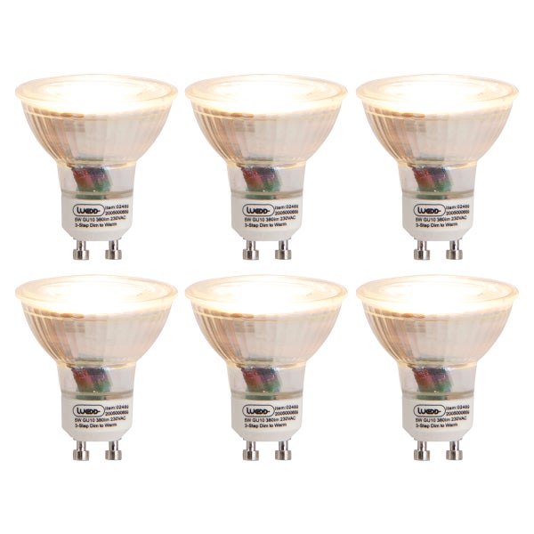 Set mit 6 GU10 3-Stufen-Dimm-zu-Warm-LED-Lampen 5W 380 lm 2000-2700K