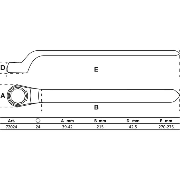 Technische Zeichnung Ringschlüssel mit Maßen