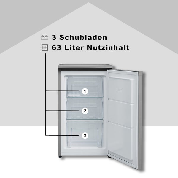 Telefunken CF-34-101-S Gefrierschrank 63 Liter Nutzinhalt Tiefkühlschrank klein silber