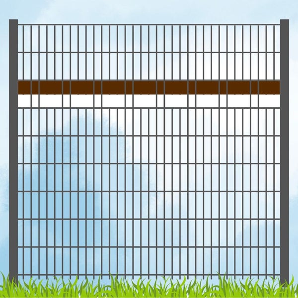 Doppelstabmattenzaun mit Sichtschutzstreifen und Zaunpfosten