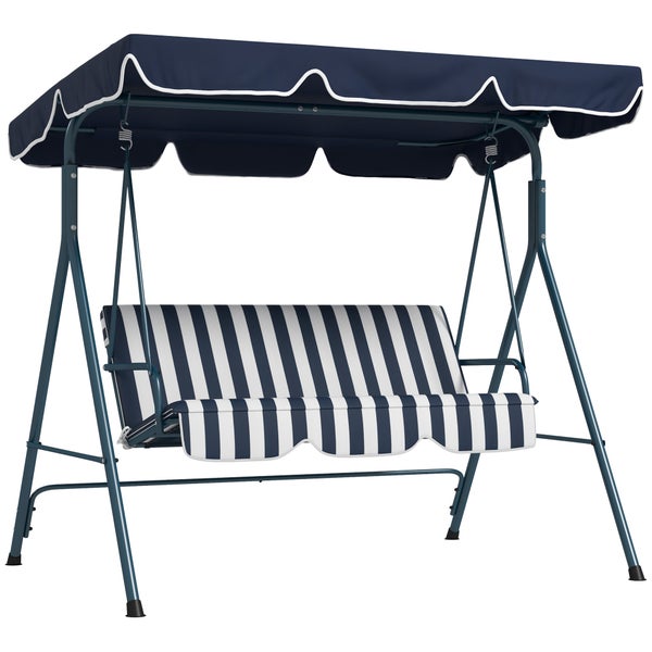 Outsunny Hollywoodschaukel 3-Sitzer Gartenschaukel mit Verstellbarem Dach, wasserabweisend Schaukelbank bis 240 kg belastbar, für Garten, Balkon, Mesh, Blau
