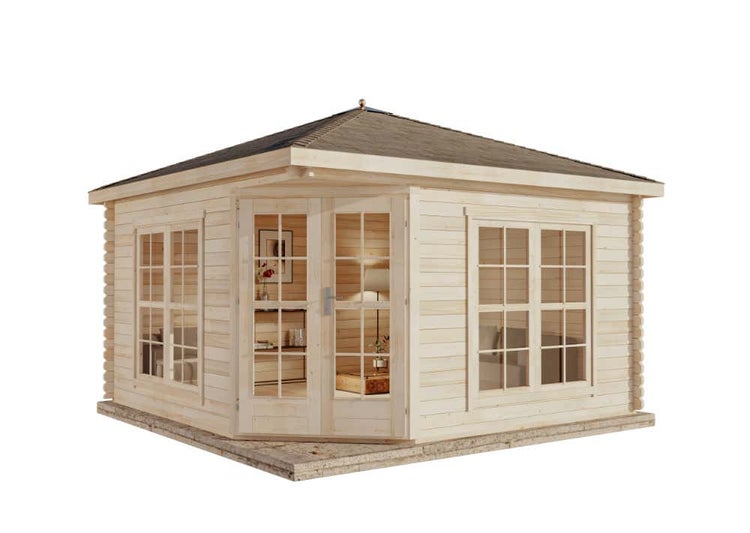 Alpholz 5-Eck Gartenhaus Victoria C 40 Gartenhaus aus Holz, Holzhaus mit 40 mm Wandstärke Blockbohlenhaus, Naturbelassen 4x4m