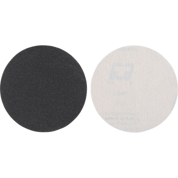 Zwei Schleifscheiben für Elektrowerkzeuge, eine mit Schleifmittel, eine mit Klettrücken