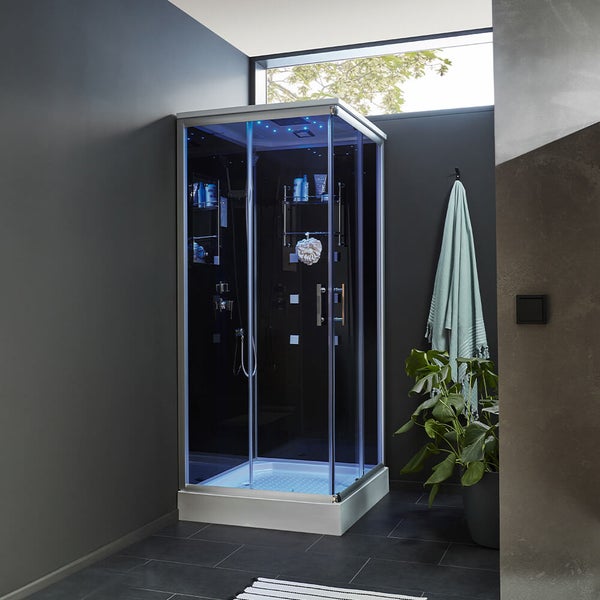 Home Deluxe - Komplettdusche WAVE M - Schwarz, Maße: 90 x 90 - inkl. Radio, Regendusche und komplettem Zubehör I Fertigdusche, Dusche, Duschtempel