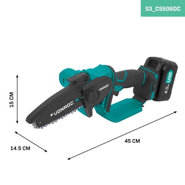 VONROC Mini-Kettensäge 20V – 152 mm – inkl. 4.0Ah Akku und Ladegerät