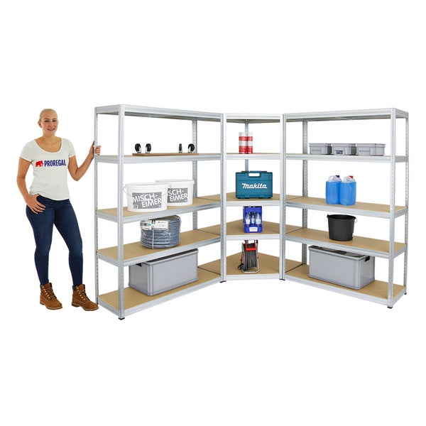 PROREGAL Mega Deal 1x Eckregal & 2x Schwerlastregal Big Elephant S Fachlast 250 kg Verzinkt