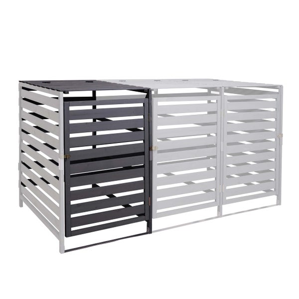 Mülltonnenbox mit Lattenoptik und einer Tür geöffnet