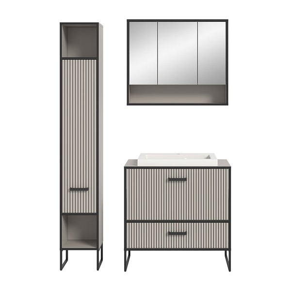 Bagno Badmöbelset 3 Teile inkl. Waschbecken hellgrau, cremefarben. 125 X 48 X 192 cm