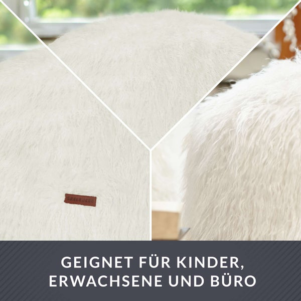 Green Bean runder Sitzpouf Felloptik in 3 Farben - Sitzhocker mit Füllung - Maße 45 x 25 cm - perfekte Ergänzung zum Sitzsack - Sitzwürfel Sitzkissen Hocker Sitzhocker Creme