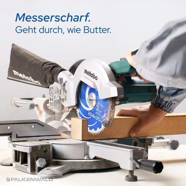 FALKENWALD ® Sägeblatt 254x30 Holz 80 Zähne - Kreissägeblatt 254 x 30 - Kompatibel mit Bosch GTS 10 XC, PTS 10 Tischkreissäge & Metabo Kappsäge KGS 254 M - 254x30