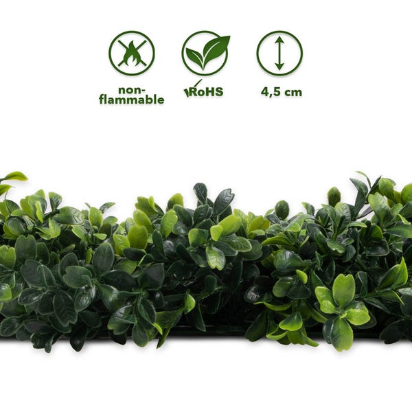 FLOORDIREKT Pflanzenwand - Boxwood - Kunstpflanzenwand zur Dekoration - 50 x 50 cm