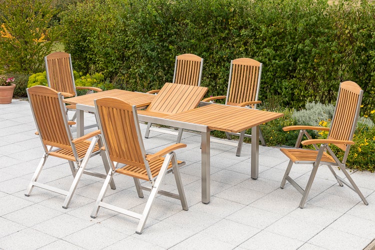 Keros Gartenmöbelset 7tlg., Klappsessel, Ausziehtisch 180 (240) x 100 cm