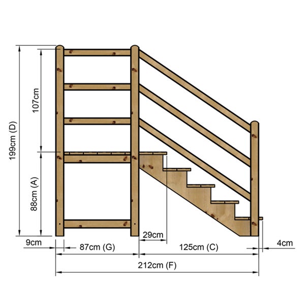 Abmessungen einer Holztreppe mit Geländer