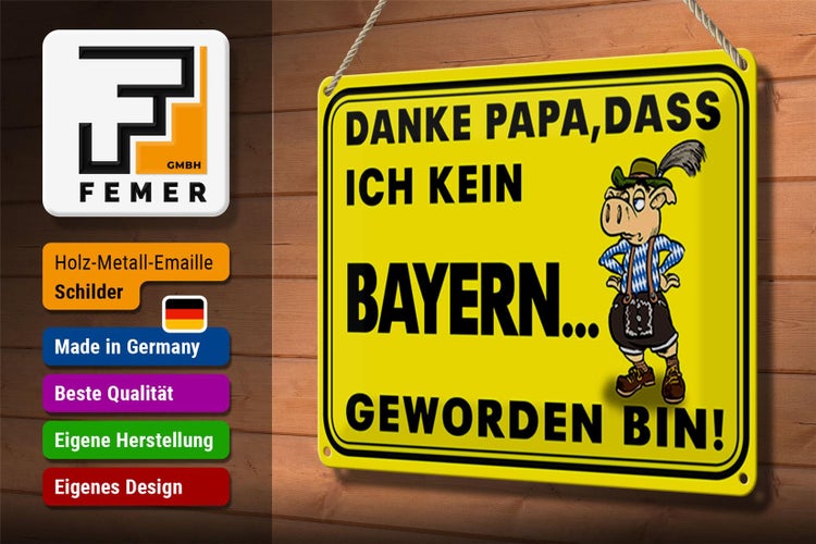 Blechschild Spruch 30x20cm Danke Papa dass ich kein Bayer