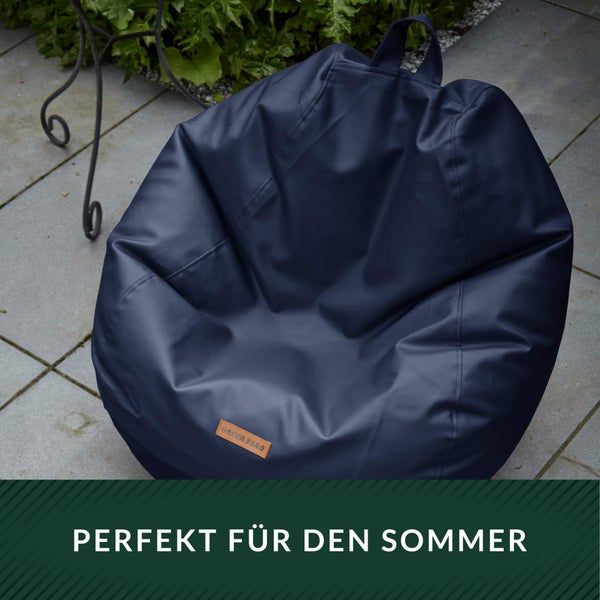 Green Bean Sitzsack aus Kunstleder mit EPS Perlen Füllung - 90 x 70 cm - Bean Bag Sitzkissen Sitzpuff Sitzsessel Bodenkissen Lounge - Dunkelblau