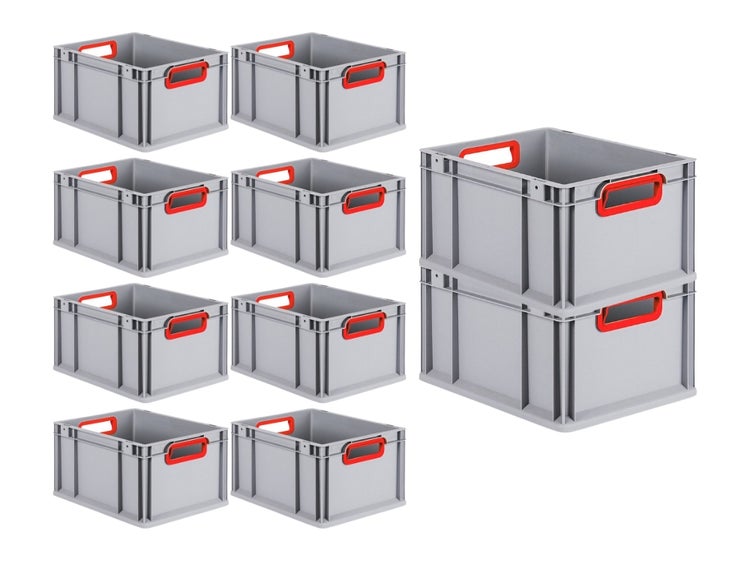 PROREGAL Spar Set 10x Eurobox Nextgen Color HxBxT 22 x 30 x 40 cm 20 Liter  Griffe Rot Offen Glatter Boden Eurobehälter Transportbox