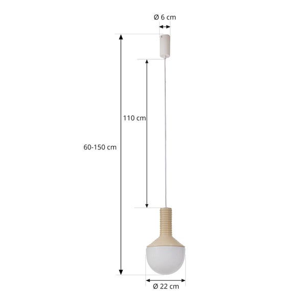 Lucande Pendelleuchte Florine (Design, Modern) in Creme aus Keramik (1 flammig E27) - Deckenlampe Esstischlampe Hängelampe Hängeleuchte Wohnzimmerleuchte