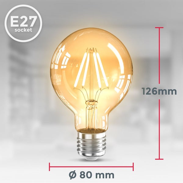 LED Glühbirne E27 2er Set - 4W, 360lm, G80, Edison, 2200K, bernstein