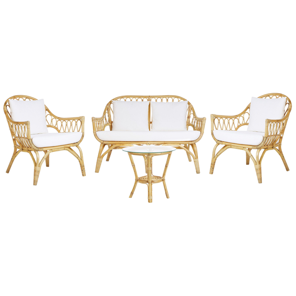 Lounge Set mit Tisch 4-Sitzer SIBARI Rattan Naturfarben