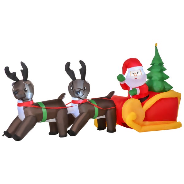 HOMCOM LED Figur, Motiv Weihnachtsmann mit Schlitten und Rentieren, aufblasbar, beleuchtet Garten, IP 44,  L230 x B60 x H120 cm, 190D Polyester, warm weiß