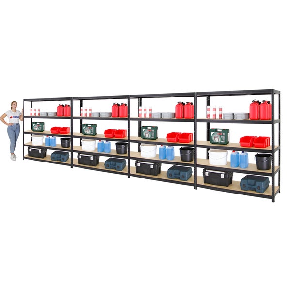 PROREGAL Mega Deal 4x Schwerlastregal Giant Elephant HxBxT 180 x 150 x 45 cm Fachlast 200 kg Schwarz