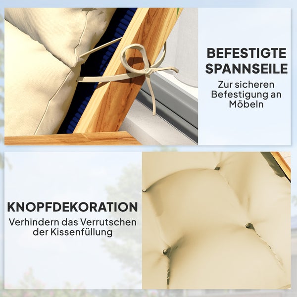 Outsunny Sitzkissen, 115x56 cm Stuhlkissen mit Bindebänder, Rückenlehne, 10cm dick Polsterauflage, wasserabweisend Sitzpolster für Haus, Garten, Büro, Stühle, Beige