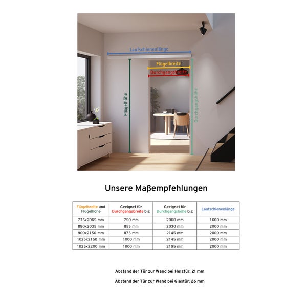 Loft Glasschiebetür 900x2150mm Komplettset aus Stahl in schwarz mit Glaseinsatz inkl. 2Seitiger Softclose