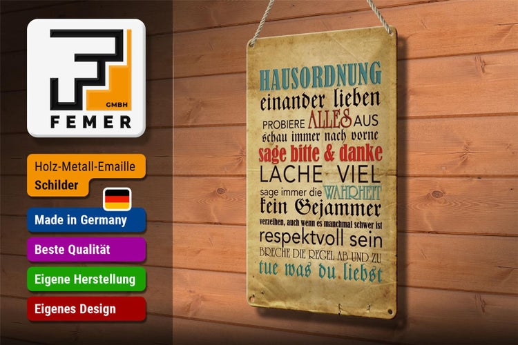 Blechschild Spruch 20x30cm Hausordnung sage bitte danke