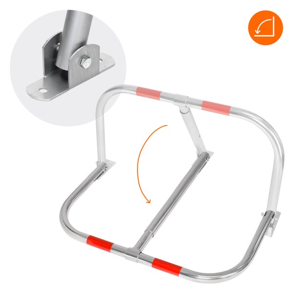 Detailaufnahme eines Sonnenschirms mit schwarzem Gestell und hellem Stoff