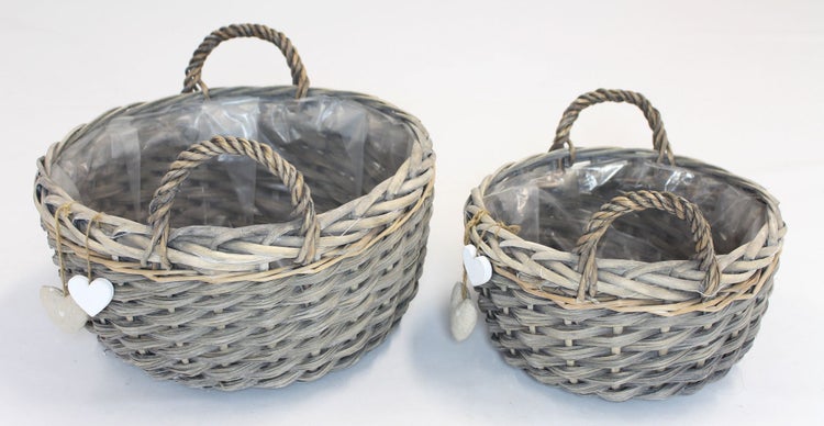 FRANK FLECHTWAREN | Pflanzkorb Herzen, 2er Set, HOLZ, Ø 28 x 15 cm, Ø 36 x 19 cm