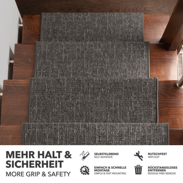 FLOORDIREKT Stufenmatte Alto - Selbstklebend - Anthrazit - Rechteckig - 23,5 x 65 cm