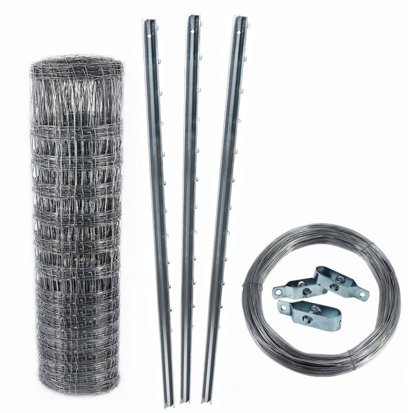 250m Wildzaun Forstzaun Knotengeflecht 150/12/30+ Pfosten + Spanndraht