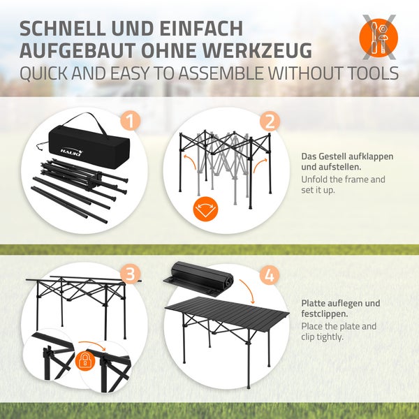 Hauki Campingmöbel Set 3tlg. Campingtisch faltbar Schwarz mit 2 Campingstühlen Schwarz, Camping-Set für 2 Person mit Tragetasche, Alu Klapptisch mit 2 Angelstuhl, Sitzgarnitur Sitzgruppe Gartenmöbel