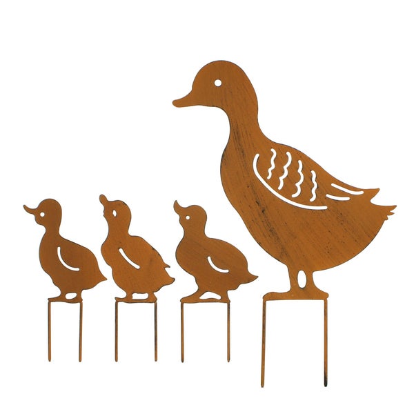 FRANK FLECHTWAREN | Gartenstecker Entenfamilie, 4er Set, METALL, Ente ca. 30 x 35 cm, Entenküken 12 x 14 cm