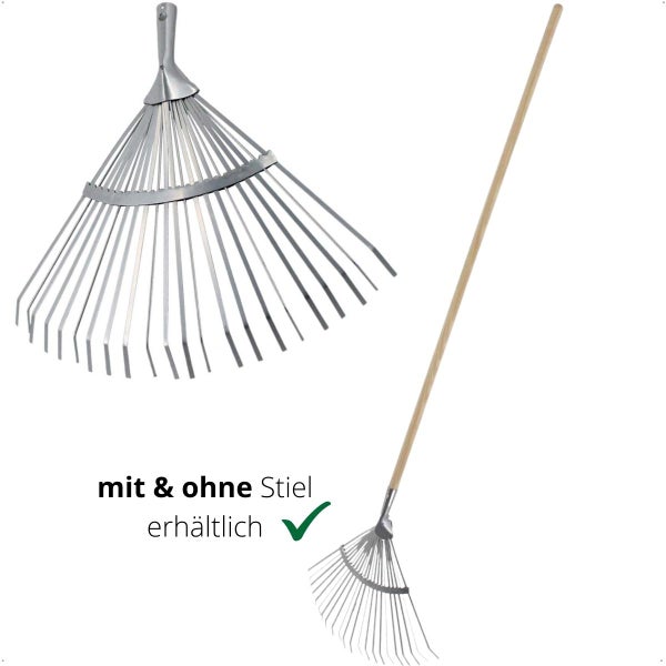 Fächerbesen aus Metall mit und ohne Holzstiel zur Gartenpflege