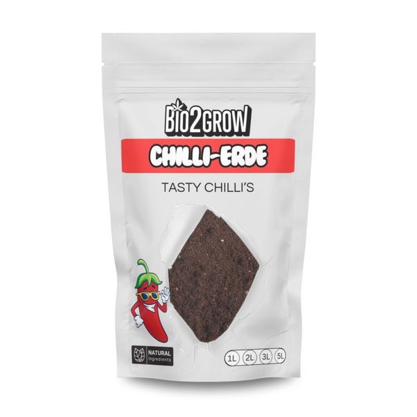 Bio2Grow Chilli-Erde 2 Liter – Spezielle Erde für Chilipflanzen, nährstoffreich & durchlässig – Optimale Drainage, Mykorrhiza & Mikroorganismen für kräftiges Wachstum & scharfe Früchte – 100% biologisch & nachhaltig