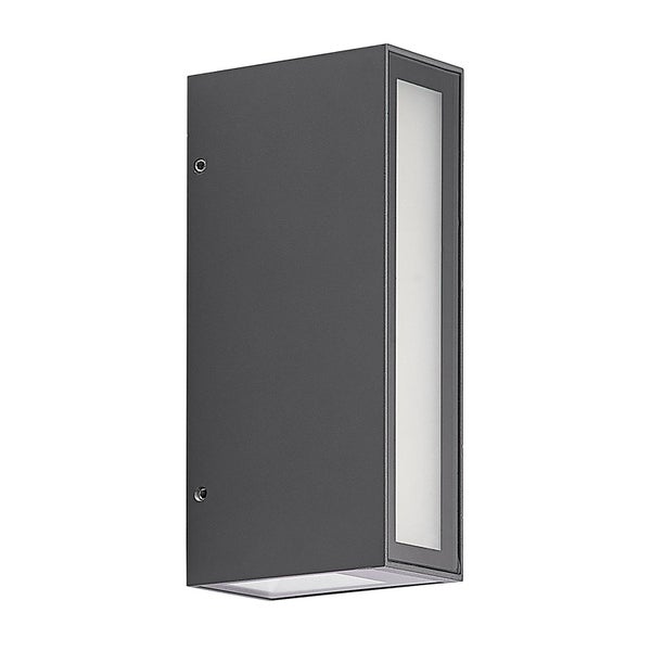 Moderne rechteckige Außenwandleuchte in Anthrazit mit weißem Diffusor.