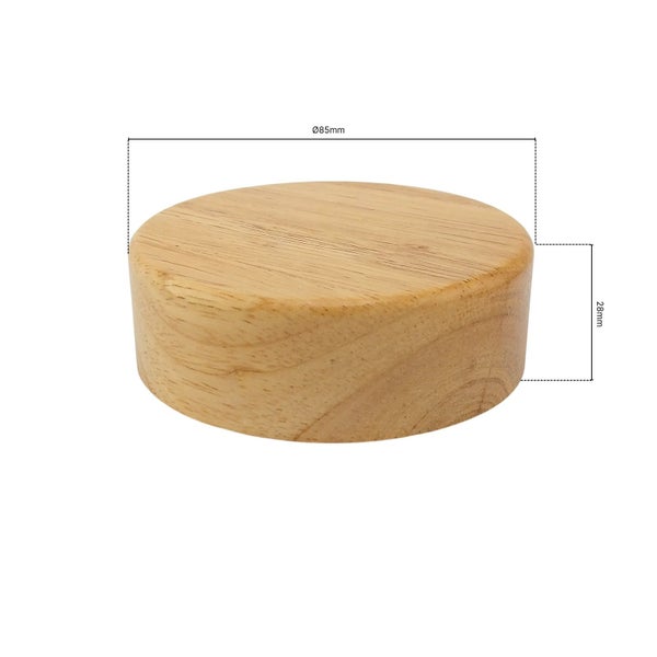 Holzdeckel mit den Maßen 85 mm Durchmesser und 28 mm Höhe