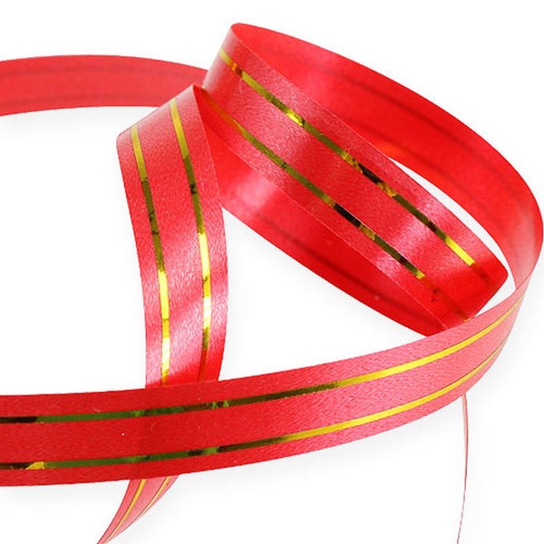 Rotes Geschenkband mit goldenen Streifen