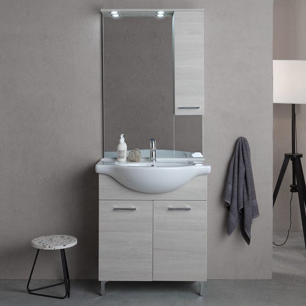 Holzoptik Möbelset für das Badezimmer mit Füßen, Eiche grau | Rimini
