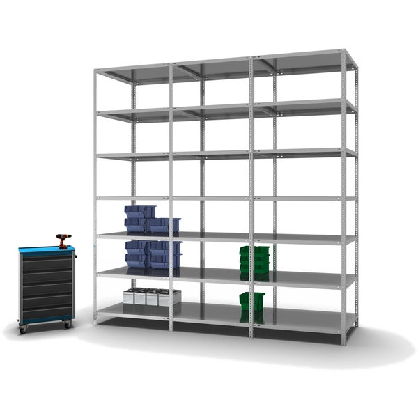 PROREGAL Fachbodenregal Schraubsystem Medium-Duty Grundregal HxBxT 300 x 100 x 80 cm 7 Ebenen Fachlast 200 kg Beidseitig Nutzbar Verzinkt