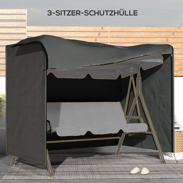 Outsunny Hollywoodschaukel Abdeckung 3 Sitzer, Wasserabweisend Winterfest Schutzhülle für Gartenschaukel, UV-Beständig Abdeckplane, Abdeckhaube, Reißfest 600D Oxford Gewebe, 205x124x164cm Dunkelgrau