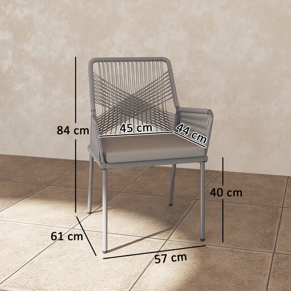 Outsunny 2er Set Gartenstuhl Rattan Gartenmöbel mit Armlehne Rückenlehne abnehmbar Sitzkissen wetterfest Outdoor Essstühle Gartenstühle Balkonstuhl Rattanstuhl für Garten Balkon Terrasse Dunkelgrau
