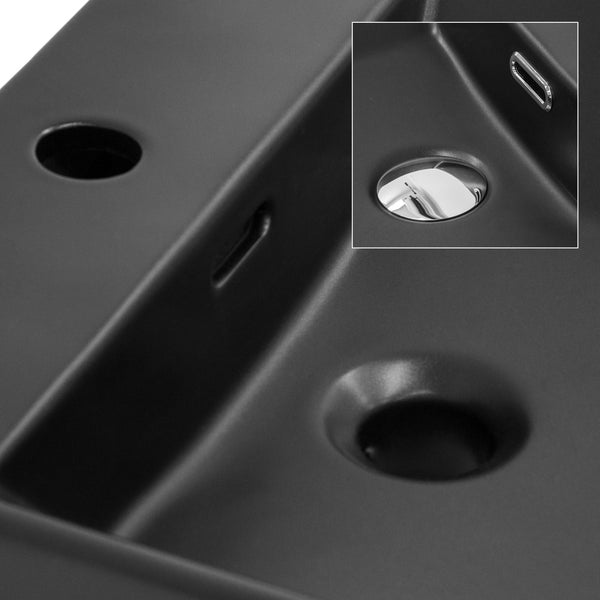 ML-Design Waschbecken aus Keramik Schwarz 415x365x130 mm Eckige Aufsatzwaschbecken, Moderne Waschtisch, Waschschale mit Überlauf und Abflussloch, Waschplatz Handwaschbecken, für Badezimmer/Gäste-WC