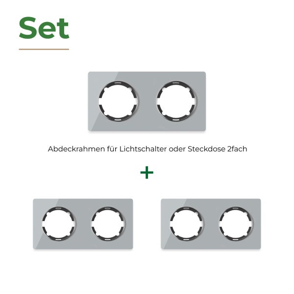 Set aus drei zweifachen Abdeckrahmen für Lichtschalter oder Steckdosen