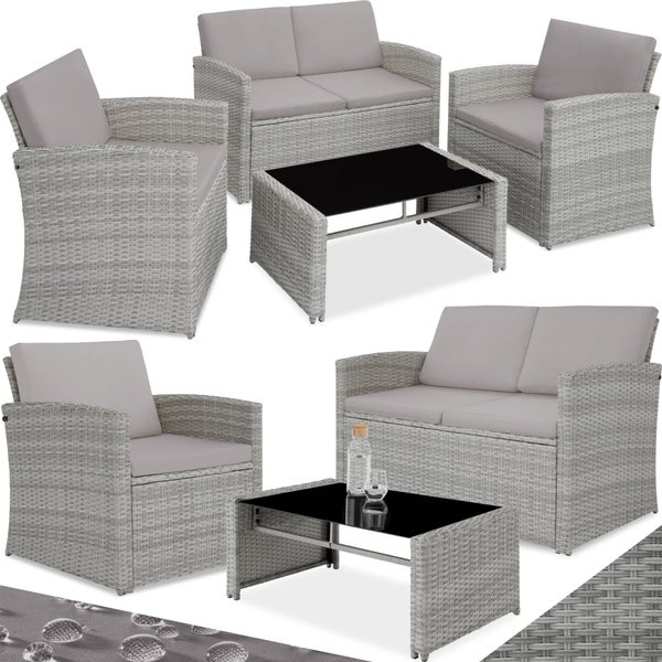 Rattan Lounge tectake Lucca für 4 Personen mit Sicherheitsglasplatte