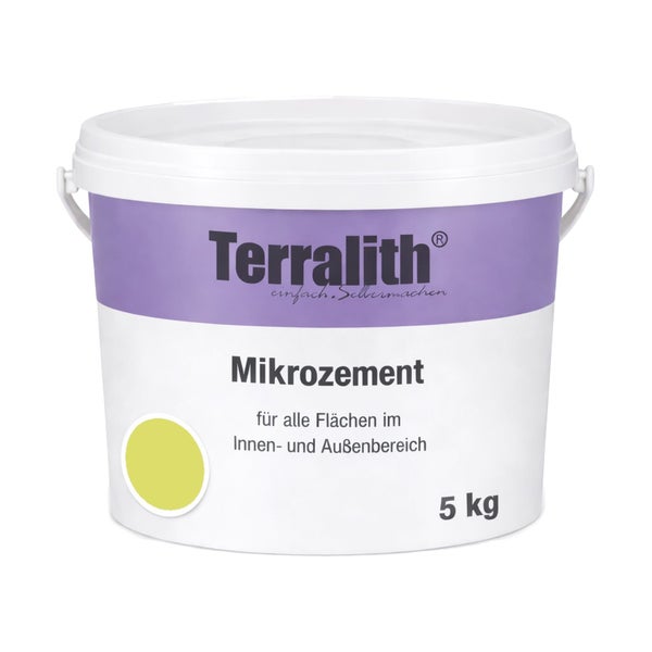 Terralith Mikrozement im 5 Kilogramm Eimer für alle Flächen im Innen- und Außenbereich.
